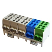 Main Terminal HLAK 25-5/10 S, 5x (2x25mm²/2x16mm²), 80A 400VAC, tinned, TS35, Pollmann, 3x grey˄blue˄green