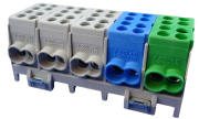 Main Terminal HLAK 25-5/10 S, 5x (2x25mm²/2x16mm²), 80A 400VAC, tinned, TS35, Pollmann, 3x grey˄blue˄green