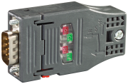 PB FC RS485 Plug 180, PB-plug w. fast connect connector and axial cable, outlet f. industry PC, Simatic OP, OLM, transmission rate: 12Mbit/s, terminating resistor w. separating function, plastic housing, Siemens