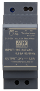 Modular Power Supply HDR, input 85..264VAC, output 30W 1.5A 21.6..29VDC, LED, W35mm, TS35/15/7.5, Mean Well